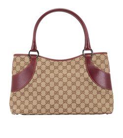 Vintage GG Tote, Canvas/Leather, Brown/Burgundy, 001013, 2*